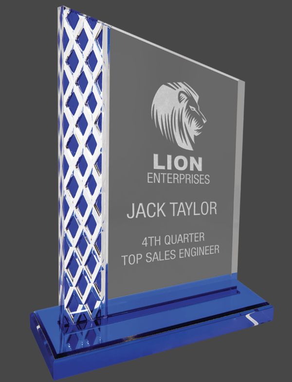 Acrylic Unite Diamond Blue Ice Plaque with Base